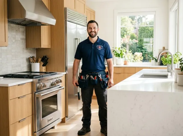 Appliance Repair Hero technician in a Allston, MA kitchen after an appliance repair